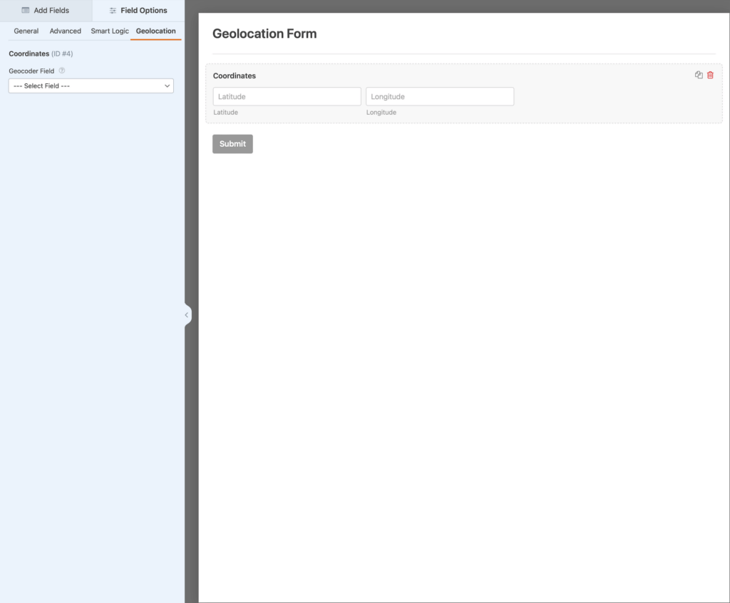 Coordinates field options