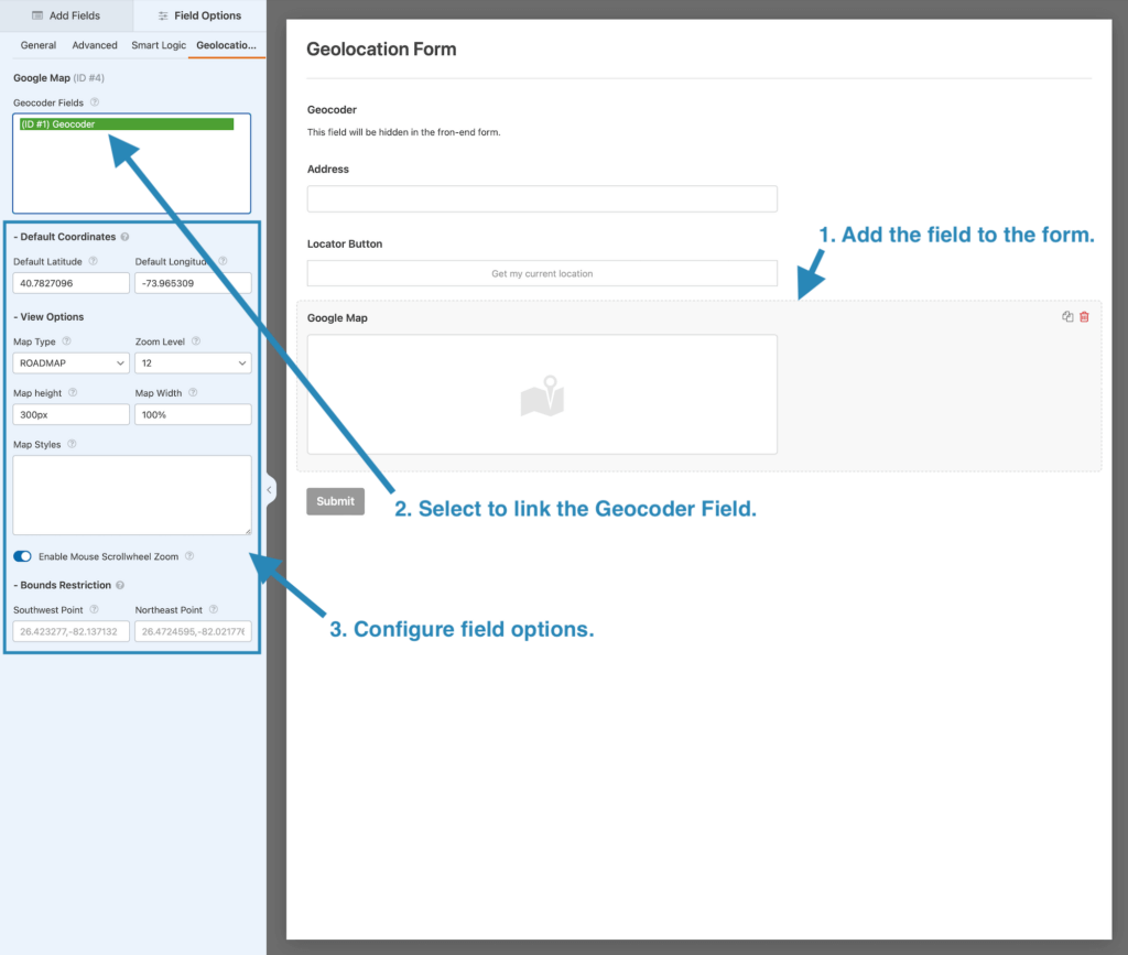 Configuring the WPForms Map Field for geolocation